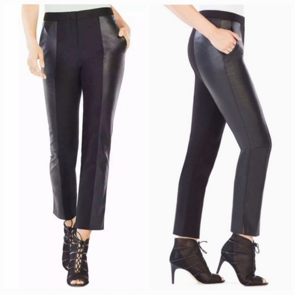 BCBGMaxAzria Brennan High Rise Black Faux Leather Blocked Pants size Small - Picture 1 of 16